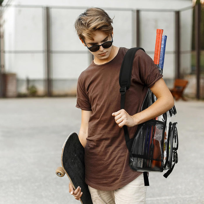 Large Clear Backpack for Boys, Cute Transparent Heavy Duty Stadium Approved PVC Kids School Book Bags With Free Pendant As Gift, Black