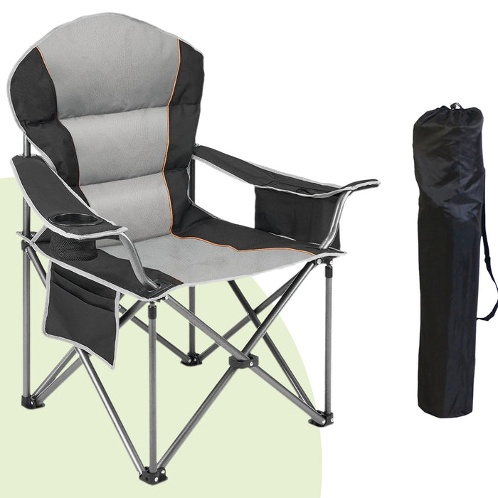 Simenmax Heavy Duty Oversized Camping Chair – 500 lbs Capacity, Built-in Cooler & Storage, Portable Folding Design for Maximum Comfort Outdoor,Black