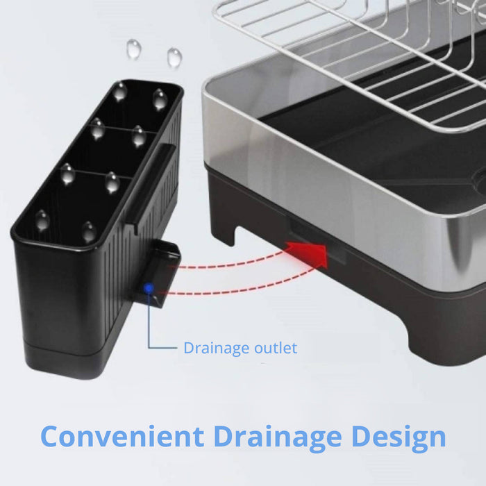2-Tier Stainless Steel Dish Drying Rack, Extra Large Capacity Dish Rack and Drainboard Set with Cutlery Holder for Kitchen Counter