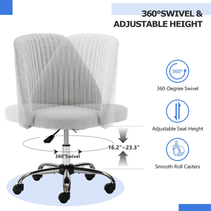 TINKLE WELL Modern Office Desk Chair, Rolling Vanity Swivel Task Chair with Wheels, Stylish Comfortable Armless Backrest for Home, Bedroom, Office, Study