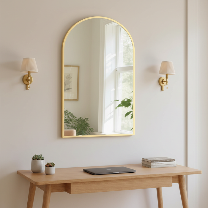 Beddle Arch Wall Mirror, Black Aluminum Alloy Framed Mirror for Bathroom, Living Room, Bedroom, Hallway