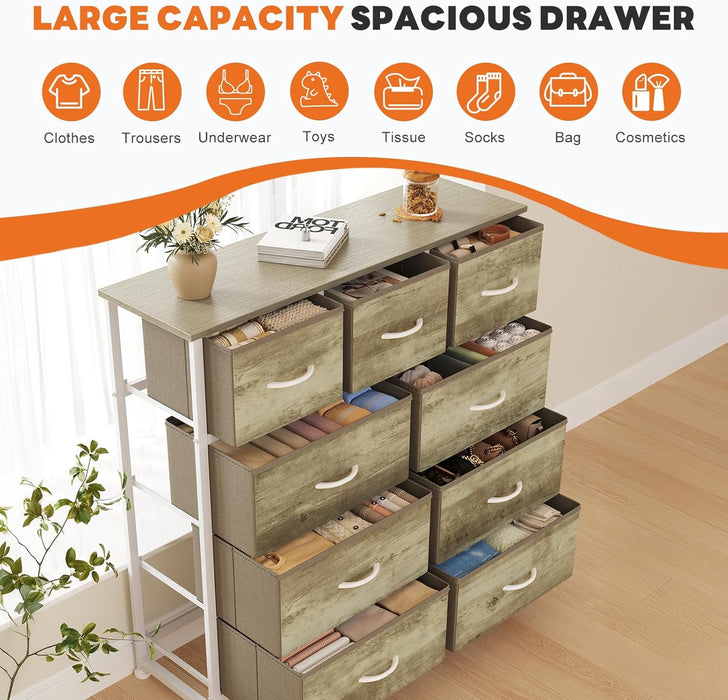 Simenmax 4/5/7/8/9Dresser, Storage Drawers with Removable Fabric Bins, Fabric Closet Chests Organizer for Bedroom, Closet, Living Room, Oak Greige