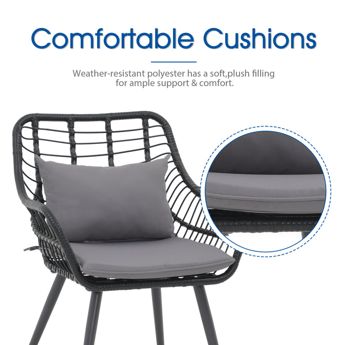 Beddle 3-Piece Patio Bistro Set with Cushions, Outdoor Wicker Chairs and Coffee Table, Small Balcony & Poolside Furniture Conversation Set