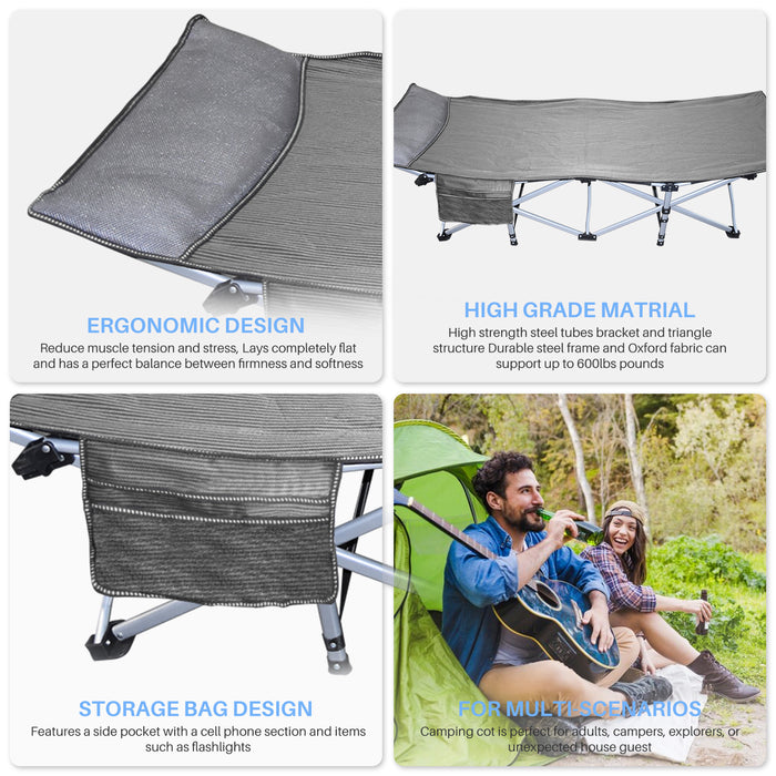 Simenmax Camping Cot, Folding Camping Cot Heavy Duty Sleeping Bed with Pilllow for Home Office Travel, Camping, Gray