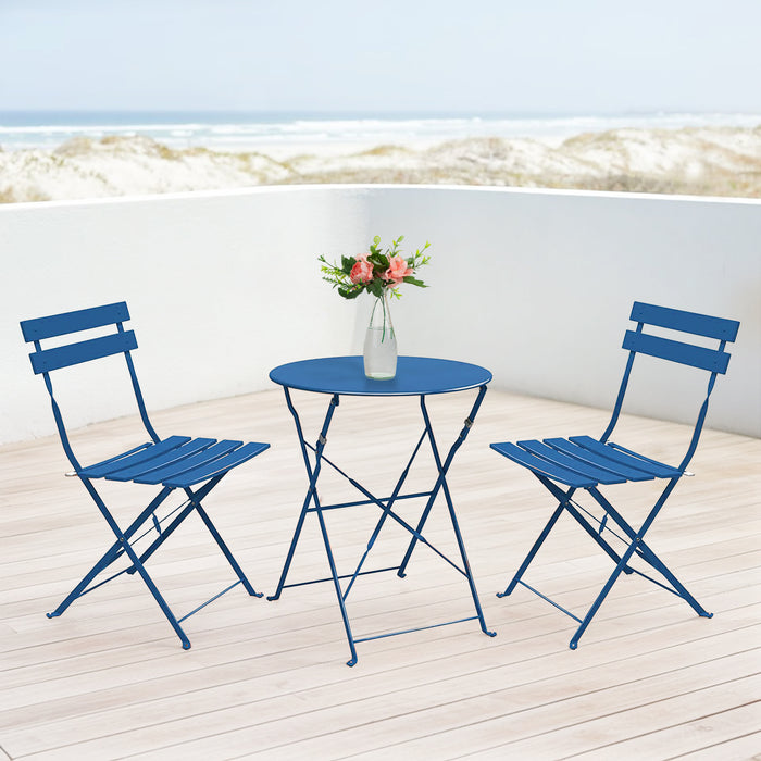 Premium Steel Patio Bistro Set, Folding Outdoor Patio Furniture Sets, 3 Piece Patio Set of Folding Patio Table and Chairs,Peacock Blue
