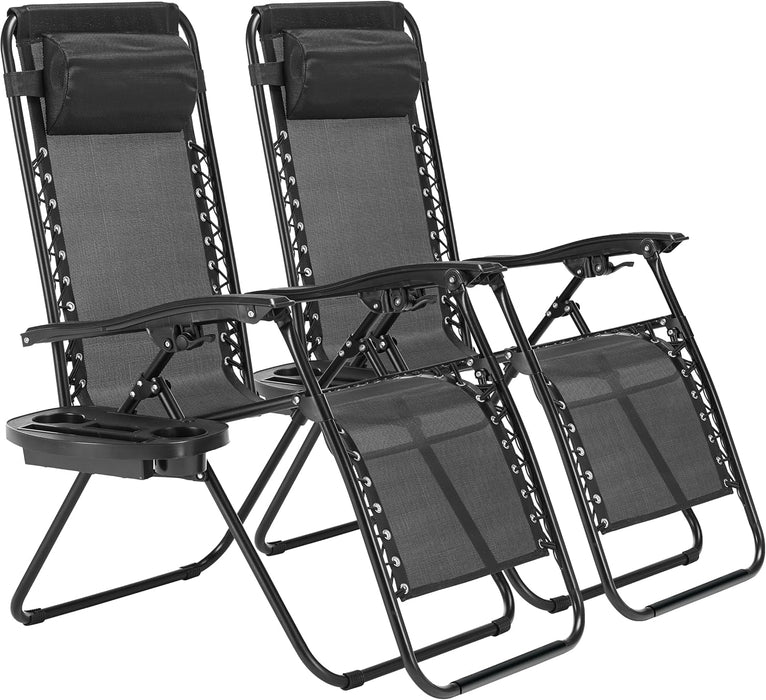 Simenmax Zero Gravity Chair Set of 2, Reclining Folding Outdoor Chairs with Adjustable Headrest & Cup Holder, Anti - Gravity Loungers for Backyard, Patio, Lawn, Poolside