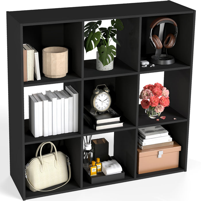 Sybels Cube Storage Shelf, 9-Cube Bookshelf with Removable Dividers，a Versatile Organizer , suitable for living rooms, home offices, and bedrooms, Black