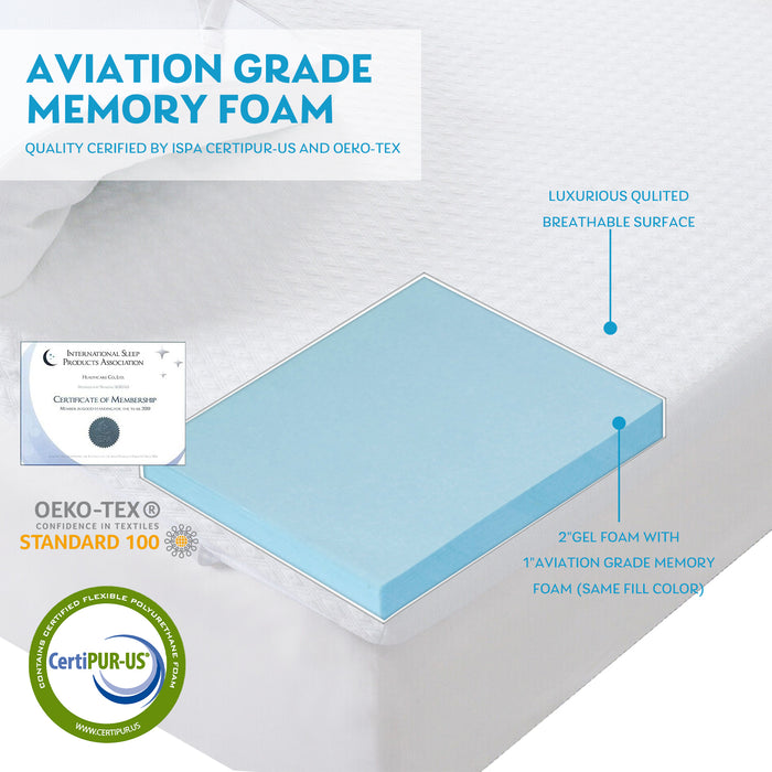 2 inch Queen Size Cool Gel Memory Foam Mattress Topper with cover,Removable Soft Cover, Comfort Body Support & Pressure Relief
