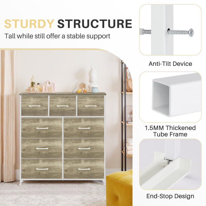 Bigleap 9 Drawers Dresser for Bedroom, Fabric Dresser with Sturdy Steel Frame, Wooden Top & Easy Pull Fabric Bins,Oak