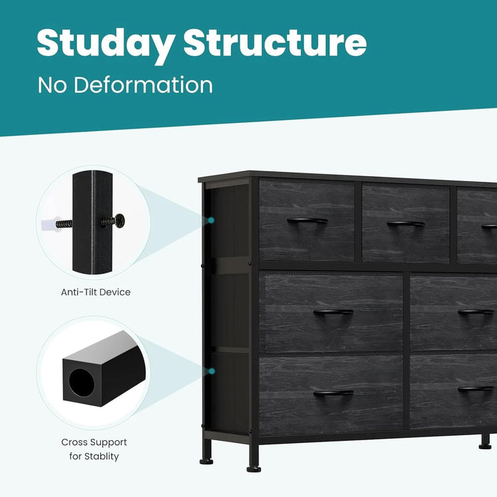 Simenmax 4/5/7/8/9Dresser, Storage Drawers with Removable Fabric Bins, Fabric Closet Chests Organizer for Bedroom, Closet, Living Room, Black Wood