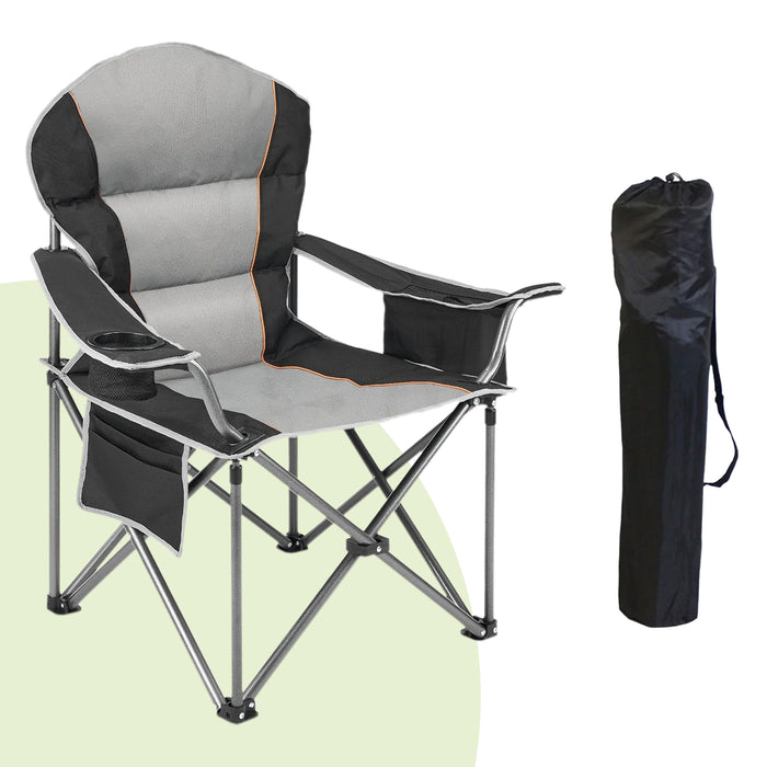 Simenmax Foldable Camping Chair Set of 2, Folding Camp Chairs for Adults, Large Portable Lawn Chair for Outdoors Fishing, Hiking, Travel, Picnic, Beach,Gray Black
