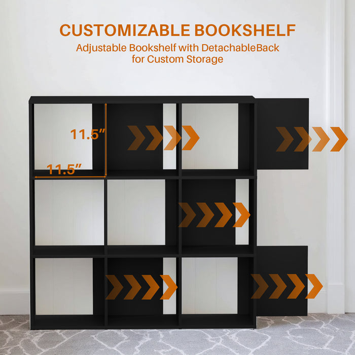 Simenmax 9 Cube Storage Organizer, Bookshelf with 5 Removable Back Panels for Living Room, Bedroom, Home Office, Black
