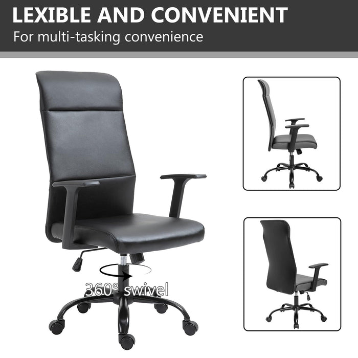 Office Chair High Back, Height Adjustable Rolling Swivel Ergonomic Computer Desk Chair with Arms, Faux Leather, Black