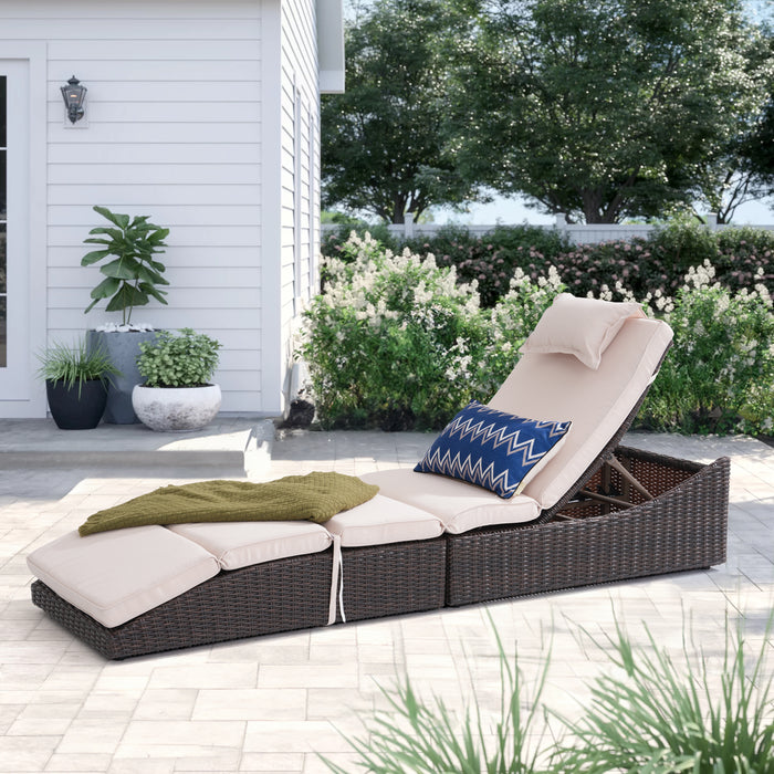 Pre-Assembled Outdoor PE Wicker Chaise Lounge, Waterprrof Patio Folding Lounge Chairs, Outside Poolside Lounger, Rattan Recliners with Adjustable Backrest for Garden, Poolside, Balcony - 1 Pack