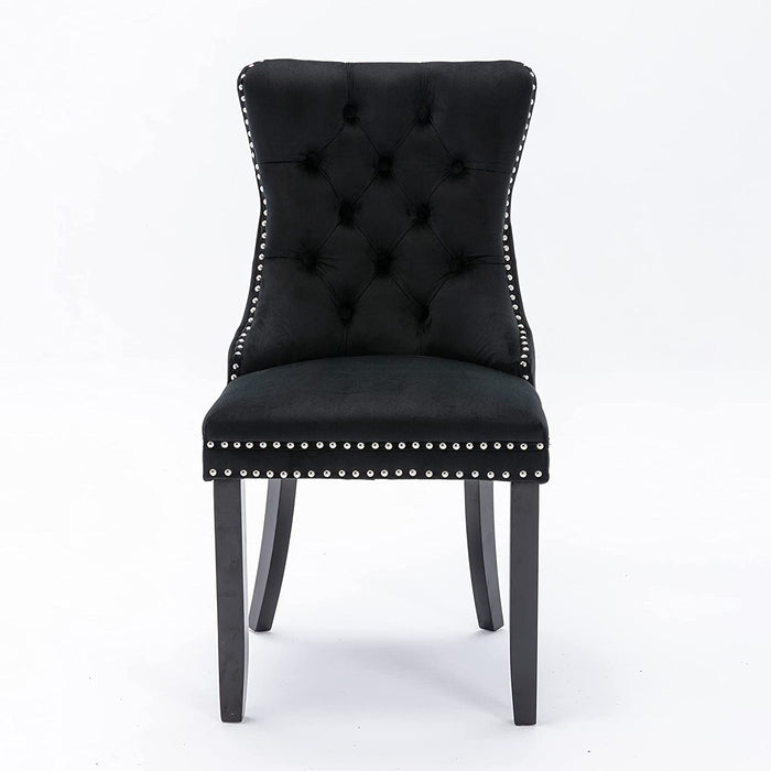 Set of 2 Dining Chairs, High End Velvet Upholstered Dining Chairs, Tufted Dining Chairs with Ring Back and Nailhead Trim-Black