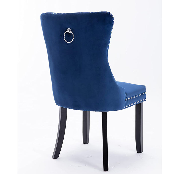 Set of 2 Dining Chairs, High End Velvet Upholstered Dining Chairs, Tufted Dining Chairs with Ring Back and Nailhead Trim-Blue