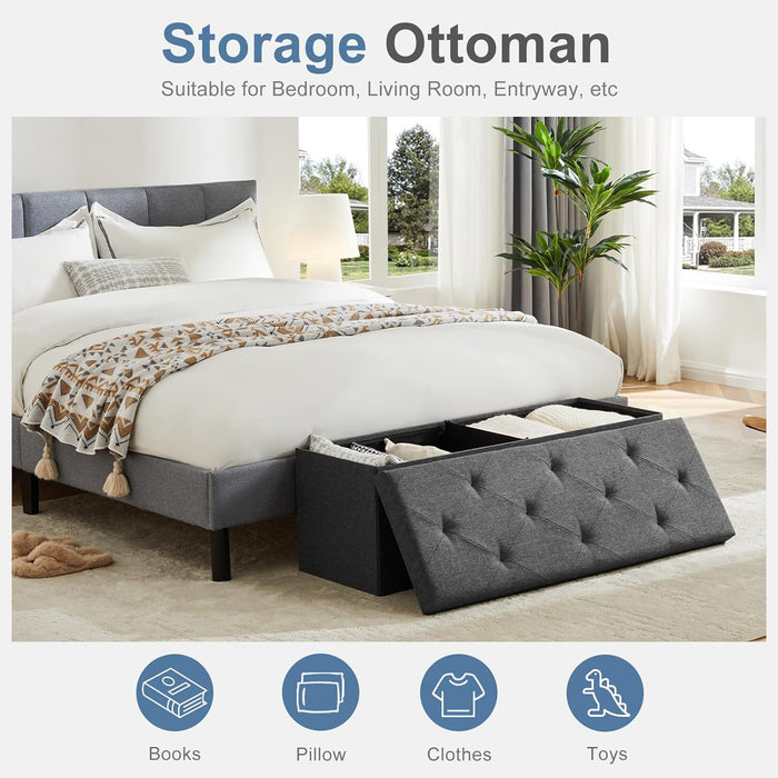 Bigleap 43 Inches Folding Storage Ottoman Bench, Large End of Bed Storage Foot Rest Stools Ottoman Storage Chest with Padded Seat for Bedroom, Living Room, Entryway, Holds up to 660 lb, Grey