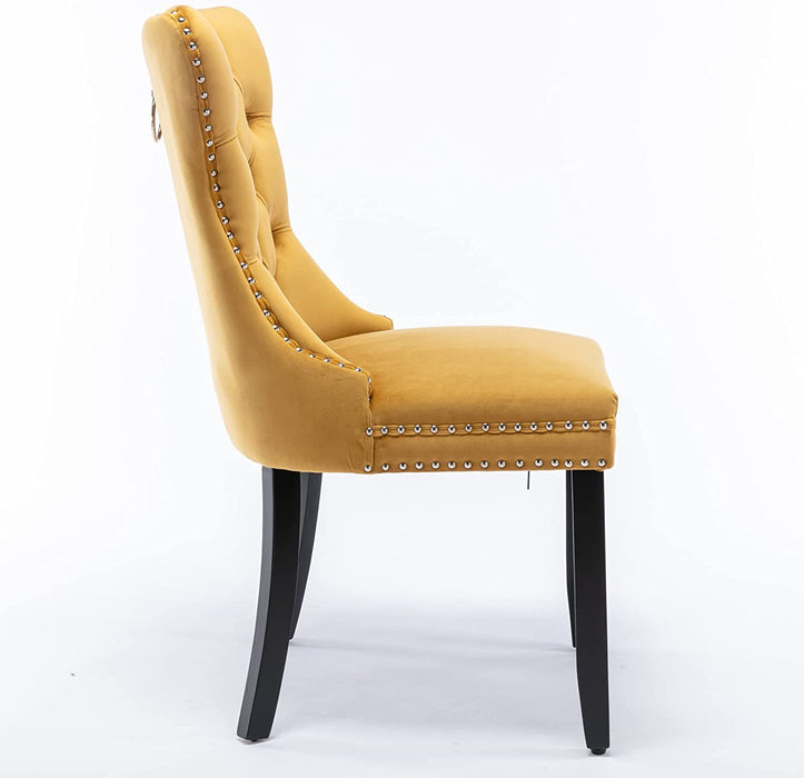 Set of 2 Dining Chairs, High End Velvet Upholstered Dining Chairs, Tufted Dining Chairs with Ring Back and Nailhead Trim-Yellow