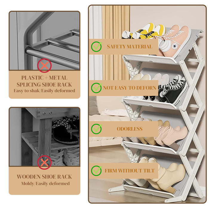 4-Tier Folding Shoe Rack, Adjustable Space-Saving Shoe and Boot Organizer, 2-Mode Floor Mount Shoe Holder, Free-Standing Shoe Shelf for Closet, Hallway, Entryway, Bedroom & Bathroom Holds 8-12 Pairs