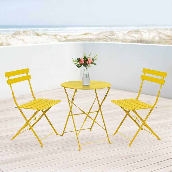 Premium Steel Patio Bistro Set, Folding Outdoor Patio Furniture Sets, 3 Piece Patio Set of Folding Patio Table and Chairs,Mango Yellow