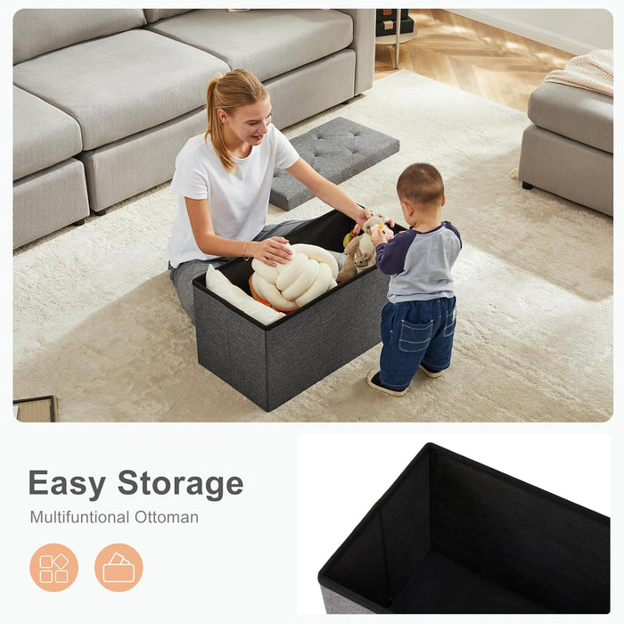 Bigleap 30 Inches Folding Storage Ottoman Bench, Large End of Bed Storage Foot Rest Stools Ottoman Storage Chest with Padded Seat for Bedroom, Living Room, Entryway, Holds up to 660 lb, Grey