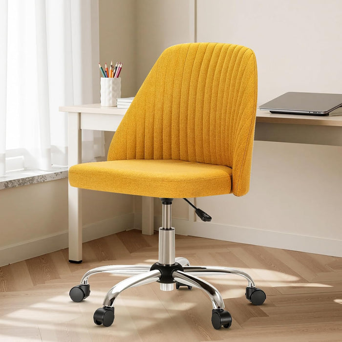Sybels Modern Office Chair: Armless Swivel Desk Chair with Wheels, Adjustable Height Rolling Task Chair for Home, Dorm，Yellow