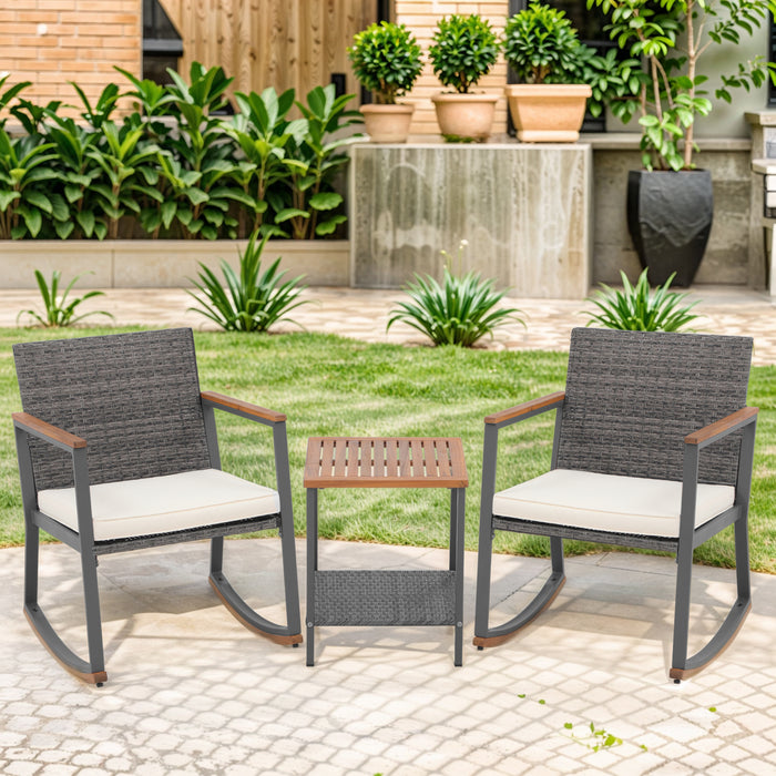 3 Piece Patio Set, Outdoor Furniture Wicker Bistro Set Rattan Chair Conversation Sets with Coffee Table and Cushions
