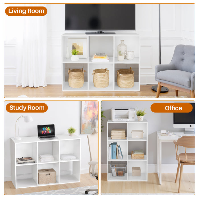 Simenmax 6 Cube Storage Organizer, Bookshelf with 3 Removable Back Panels for Living Room, Bedroom, Home Office, White