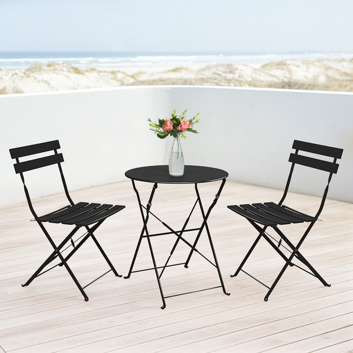 Premium Steel Patio Bistro Set, Folding Outdoor Patio Furniture Sets, 3 Piece Patio Set of Folding Patio Table and Chairs,Black
