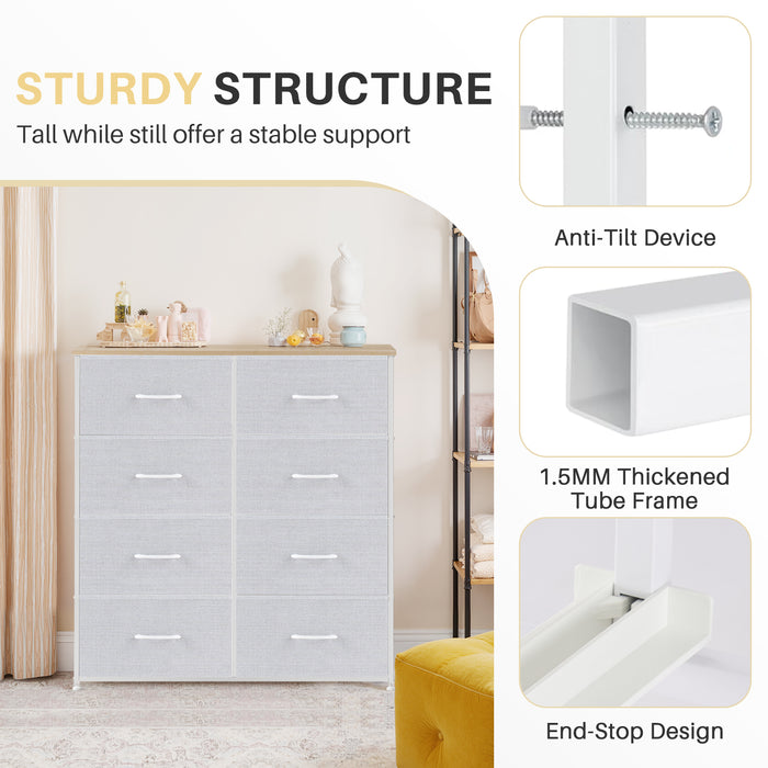 Bigleap 8-Drawer Dresser, Fabric Storage Tower for Bedroom, Hallway, Entryway, Tall Chest Organizer Unit with Fabric Bins,Light Gray