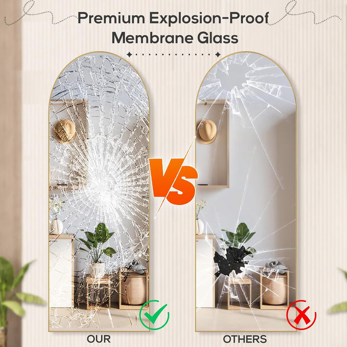 21"x64" Arched Mirror Full Length, Body Wall Mirrors with Shatter-Proof Glass, Floor Standing, Hanging or Leaning, Large Tall Arch Mirror with Stand Aluminum Alloy Frame for Bedroom Cloakroom