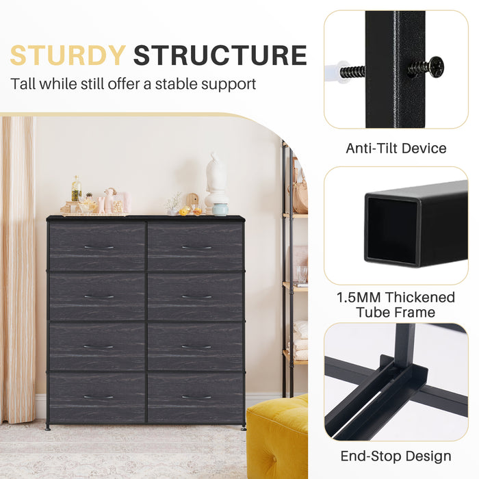 Bigleap 8-Drawer Dresser, Fabric Storage Tower for Bedroom, Hallway, Entryway, Tall Chest Organizer Unit with Fabric Bins,Black Wood