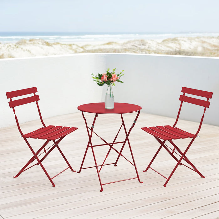 Premium Steel Patio Bistro Set, Folding Outdoor Patio Furniture Sets, 3 Piece Patio Set of Folding Patio Table and Chairs,Red
