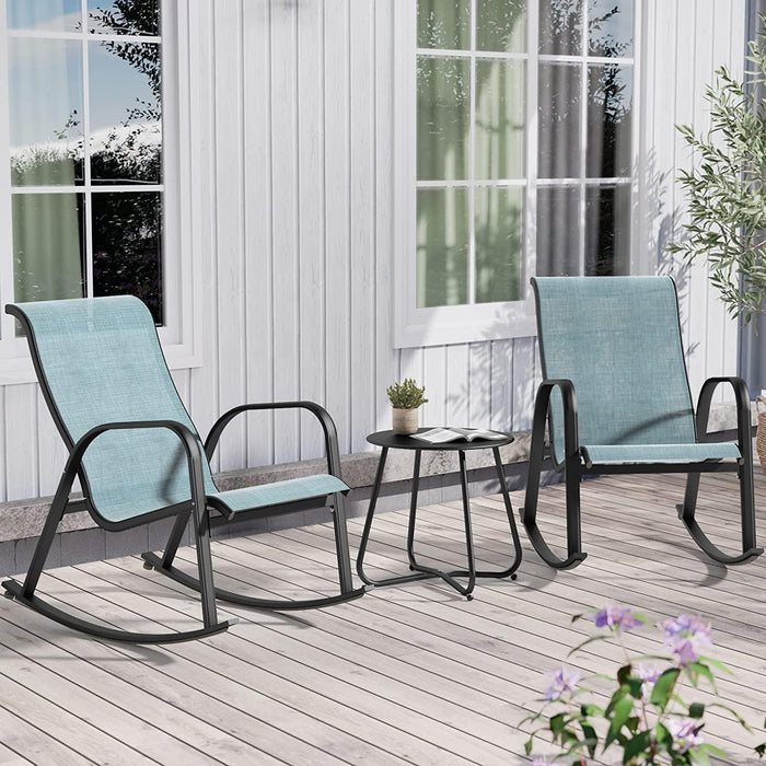 Betcozy Rocking Chair Sets, 3 PCS Patio Furniture Set, Mesh Rocker Chairs with Side Table for Front Porch, Garden, Patio, Backyard, Blue