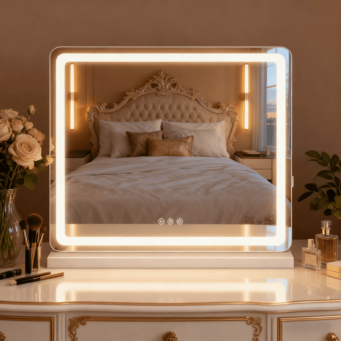 Taoset 22x32 inch Smart LED Vanity Mirror with Memory Function - 3 Color Modes & Dimmable Brightness, Touch Control, USB Port, Aluminum Frame