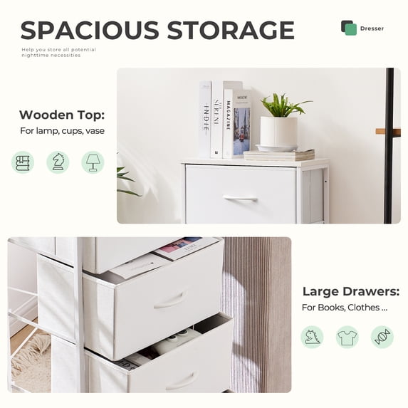 Aidoly Dresser, 4 Storage Drawers, Anti-Tip Fabric Closet Chests Organizer Tower Furniture with Wooden Top, Metal Frame