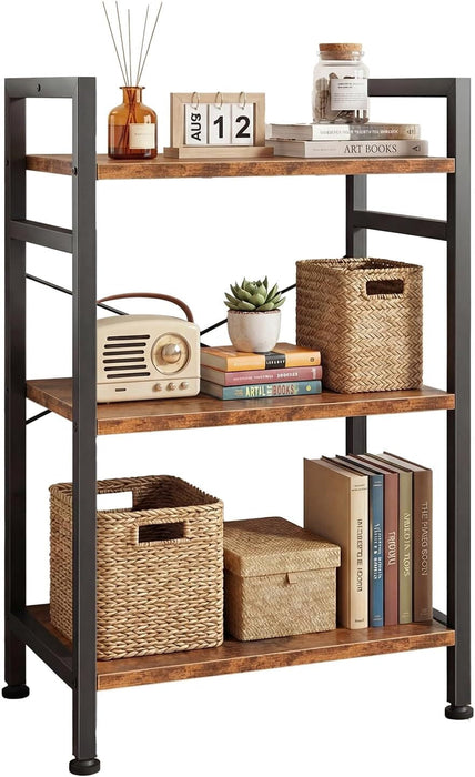 Bigleap 3-Tier Bookshelf, Industrial Tall Storage Shelf, Modern Bookcase for Living Room, Home Office, Bedroom, Brown