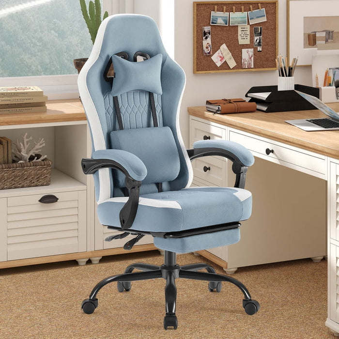 Nextay Ergonomic Office Chair with Footrest, High-Back Gaming Chair with Linkage Armrests, 300Lbs Capacity Fabric Swivel Chair Blue