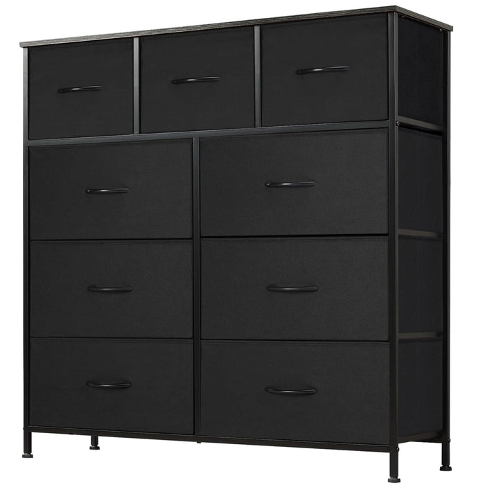 Taoset 9-Drawer Fabric Dresser with Wood Top - Compact Storage Organizer for Adult for Bedroom, Closet, Black