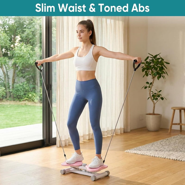 Bigleap 300 Lbs Capacity Waist Twister Board, Silent Pink Core Exercise Machine with Resistance Bands