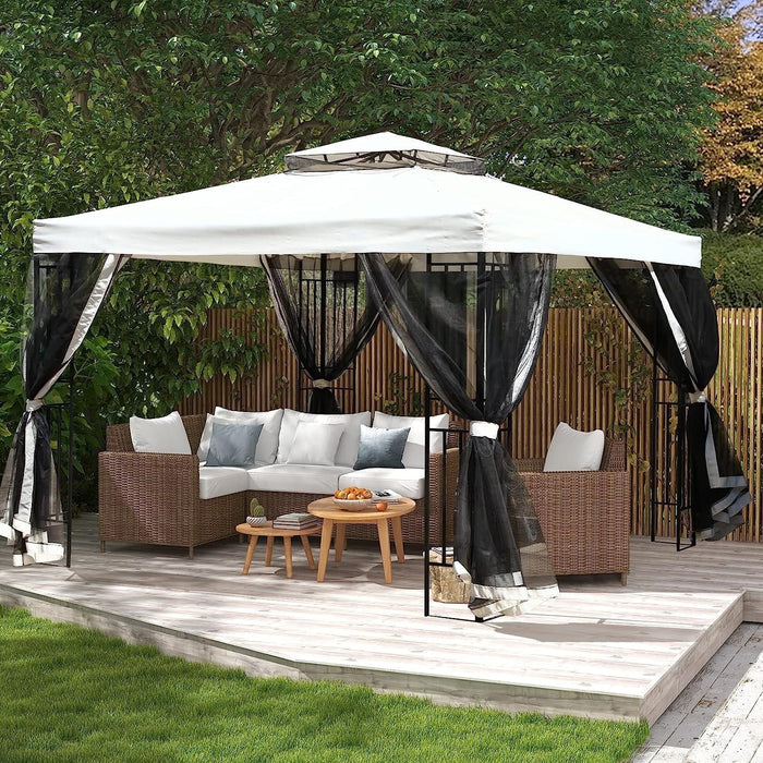 Betcozy Gazebo Canopy, 10x10 Outdoor Gazebo Backyard Canopy Tent with Mosquito Netting and Double Roof for Party, Wedding, BBQ and Event