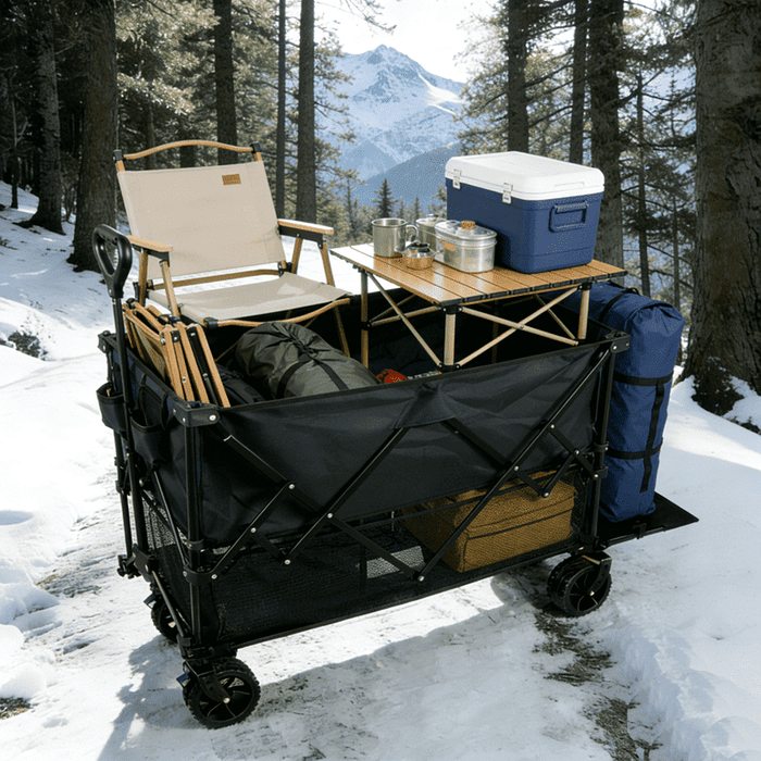 Taoset Double Decker Camping Wagon, 440lbs Heavy Duty 2 Tier Utility Cart with 320L Capacity, Collapsible Wagon with All-Terrain Wheels & Brakes for Camping, Beach, Fishing, Grocery, Black