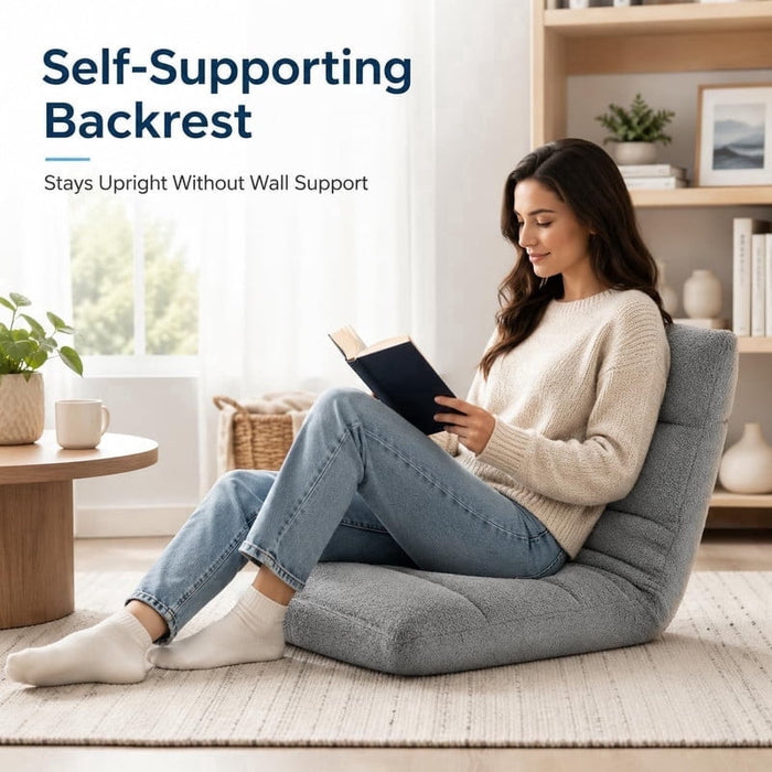 Nextay 5-in-1 Adjustable Floor Chair, Folding Gaming Lounger & Sleeper Bed, Self-Supporting Recliner for Back Support, Padded Floor Sofa for TV/Reading/Napping, Grey