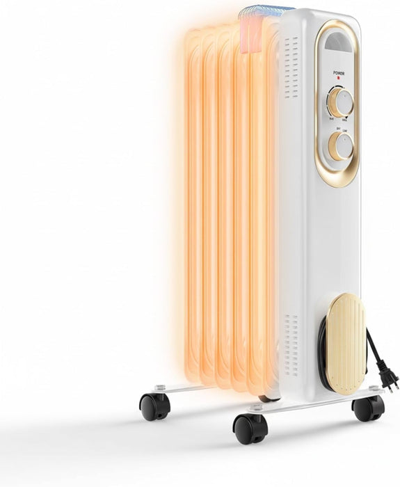Taoset 1500W Oil Filled Radiator Heater with Adjustable Thermostat - Quiet Portable Heater for Indoor Use, White
