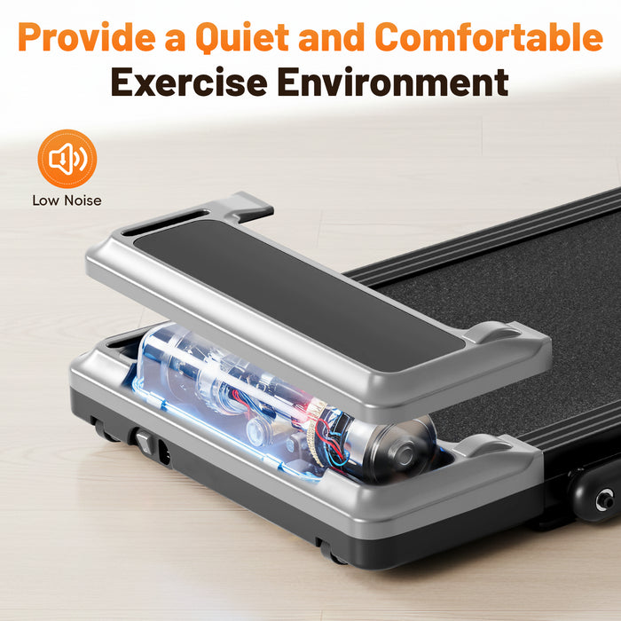 Simenmax 2-in-1 Foldable Walking Treadmill with Handrails, Quiet Under Desk Treadmill for Home Office, Remote Control, LED Display, 265lbs Capacity, Silver