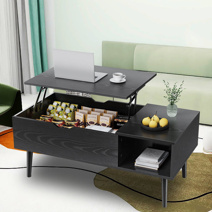 TINKLE WELL Lift Top Coffee Table ，Wooden Furniture with Hidden Compartment and Adjustable Storage-Black