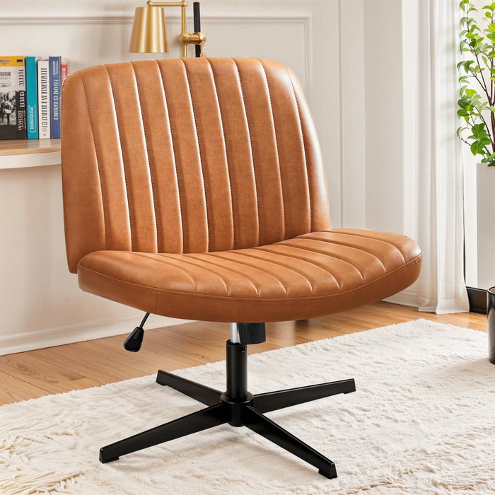 Beddle Office Chair No Wheels Criss Cross Legged Office Chair Armless PU Leather Desk Chair Wide Swivel Home Office Task Chairs