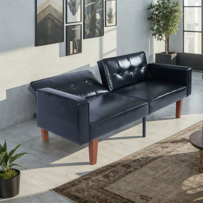 Modern Loveseat Sofa, Upholstered Futon Sofa Bed with Adjustable Backrest( 68 Inch, Black)