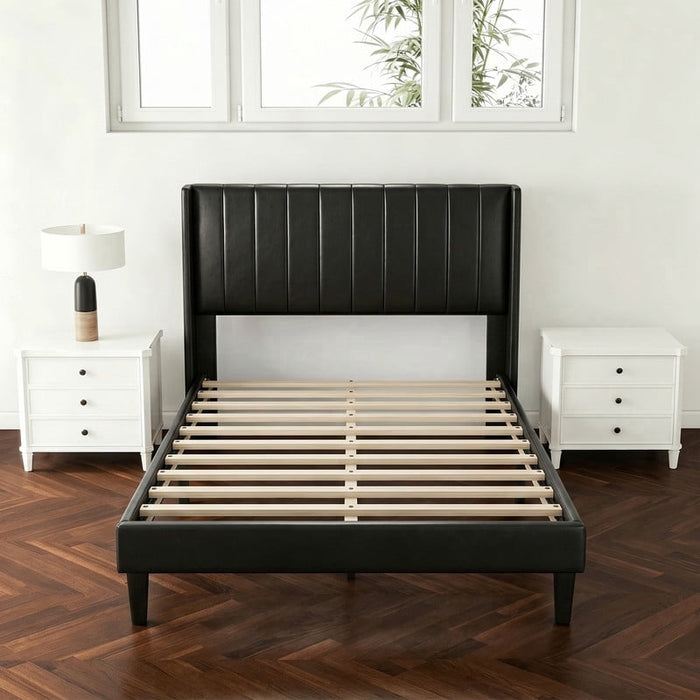 Taoset Twin Bed Frame, Upholstered Twin Size Platform Bed Frame with Headboard, Wood Slats Support, No Box Spring Needed, Noise Free, Black