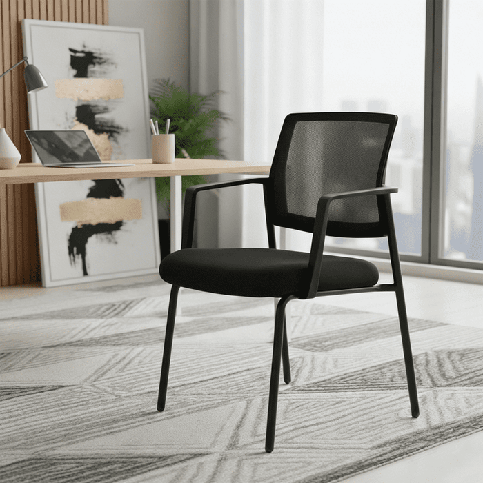 Blorly Stacking Waiting Room Guest Chair, 1 PCS Office Mesh Arm Chair with Comfy Padded Seating, Room Saving, Black